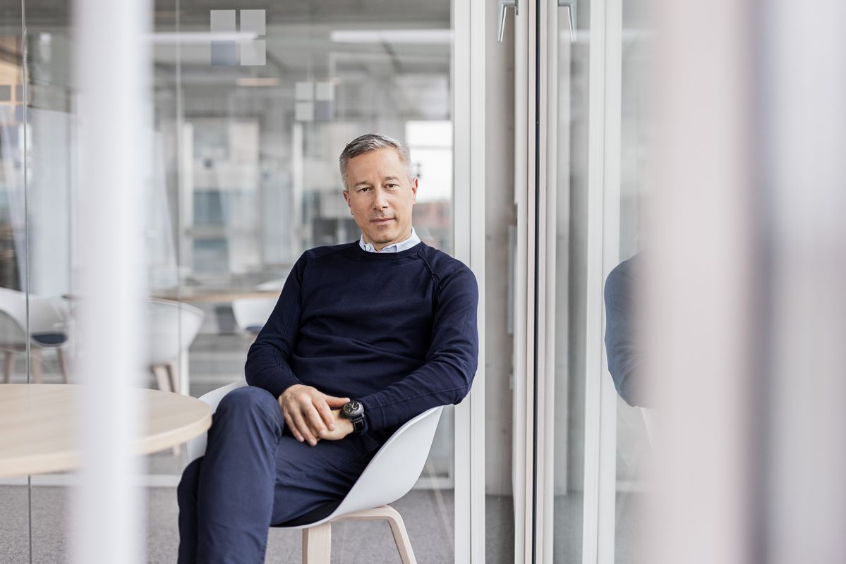 Client seated in a modern office